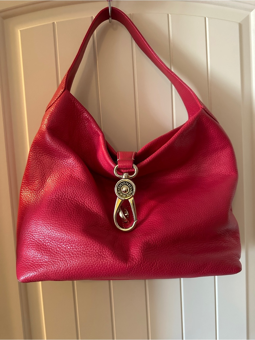 Dooney & Bourke Hot Pink Leather Shoulder Hobo with Gold Hardware - Picture 2 of 12